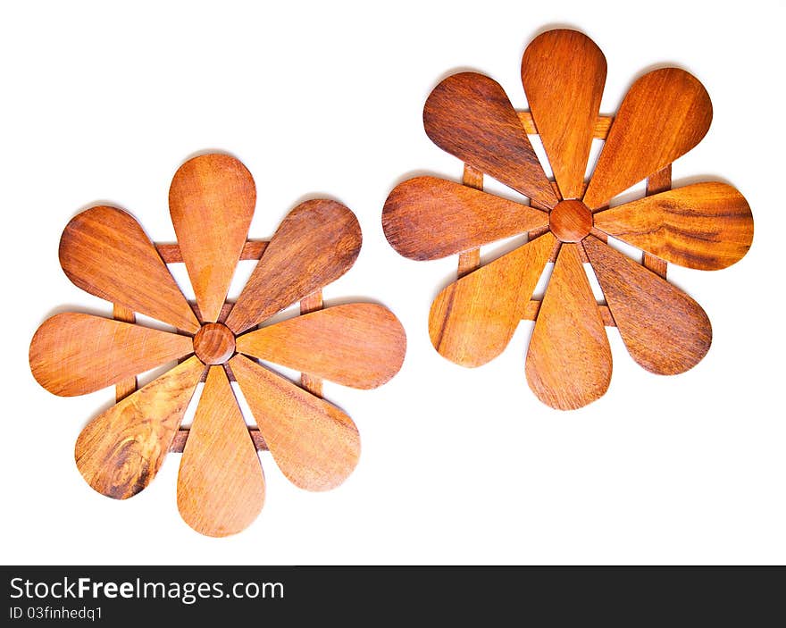 Double Wooden plate Flower,Thai Handicraft Isolated on white background