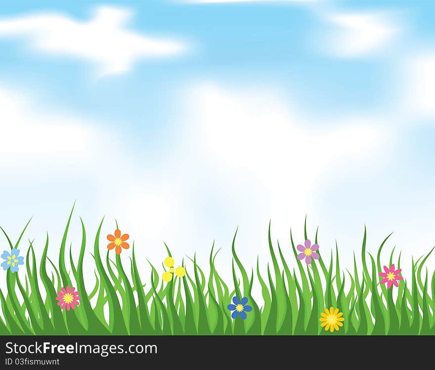 Grass on a meadow and the blue sky. A  illustration. Grass on a meadow and the blue sky. A  illustration