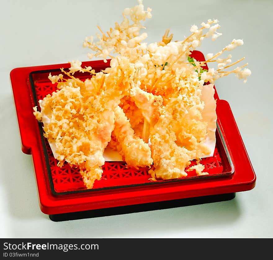 Tempura the one of Japanese favorite menu, an image isolated on dish . Tempura the one of Japanese favorite menu, an image isolated on dish