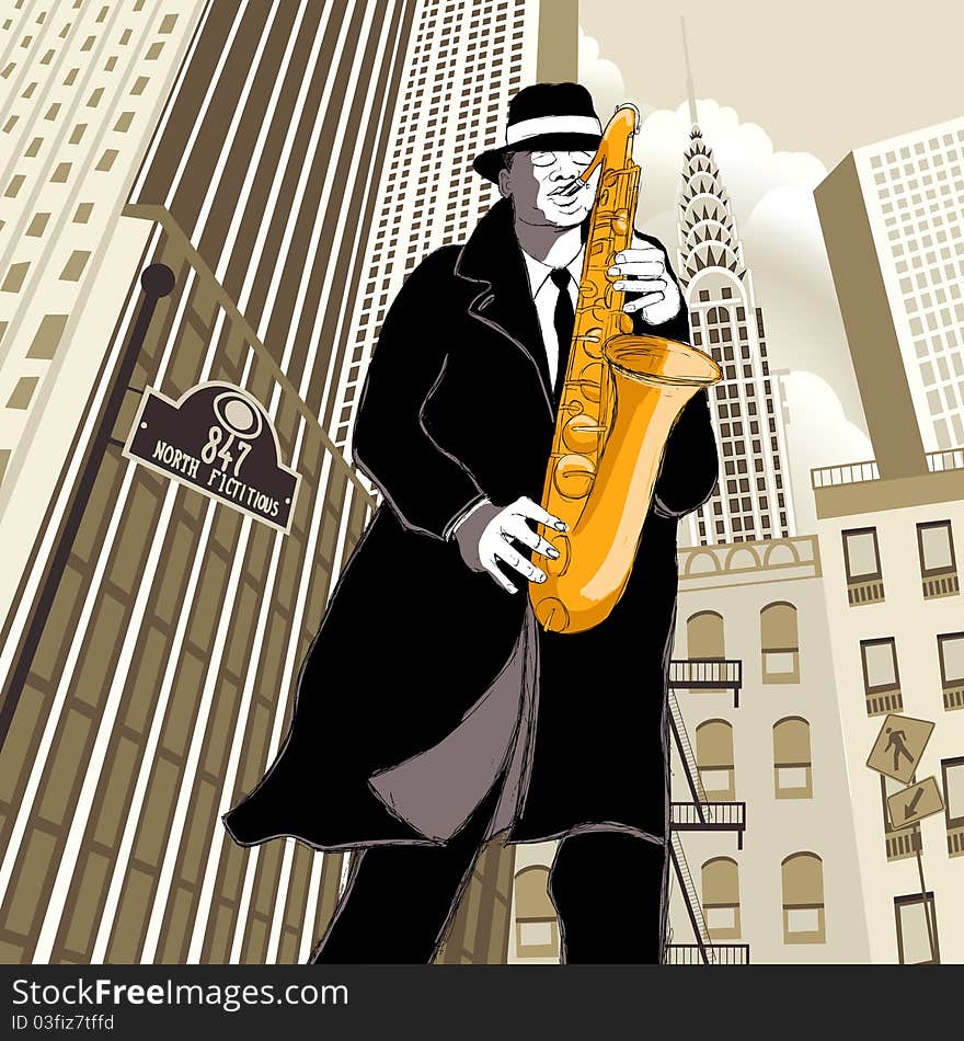 Saxophone player in a street