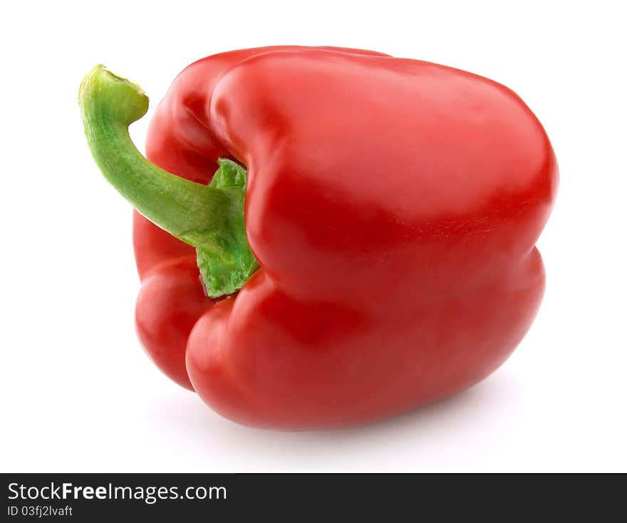 Sweet red pepper isolated on white closeup