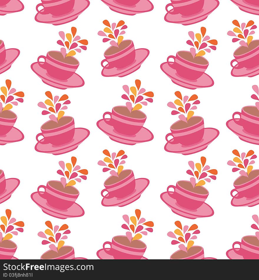 Seamless colorful pattern with cups and splashes. Seamless colorful pattern with cups and splashes