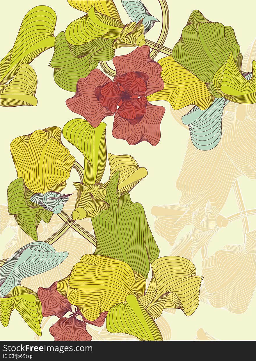 Background with flowers and leaves. Background with flowers and leaves