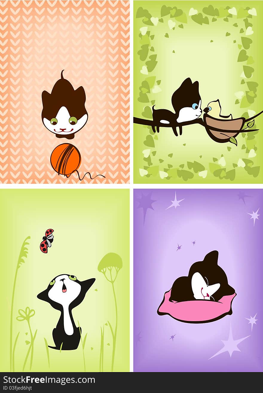 Complete set of cards with cheerful kittens 2. Complete set of cards with cheerful kittens 2.