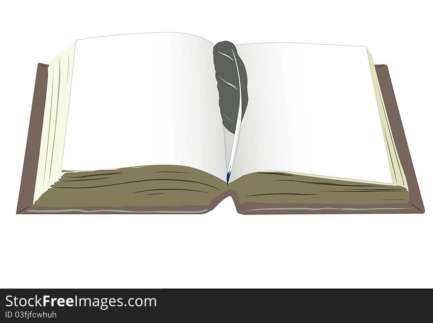 Vector illustration of old book and the feather on it