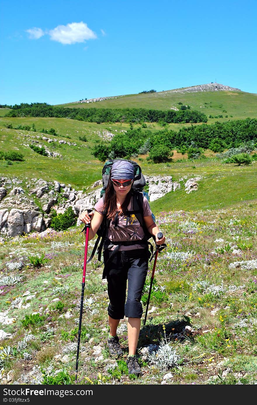 Strong girl hiking