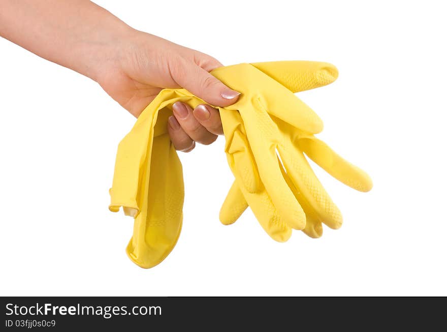 Hand with glove over white background. Hand with glove over white background