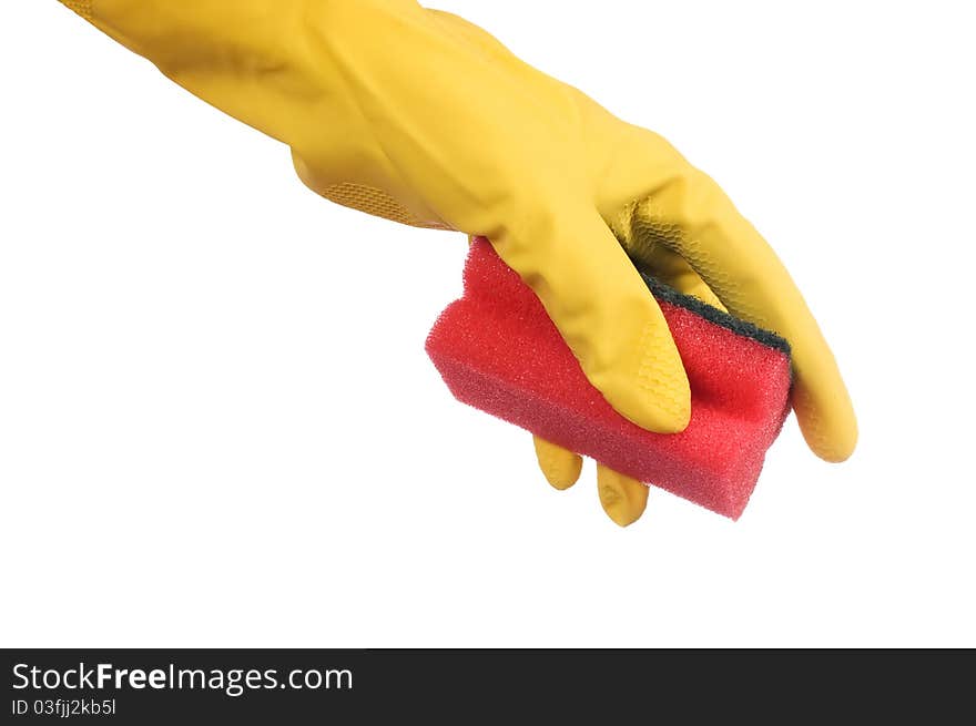 Hand in glove on white background