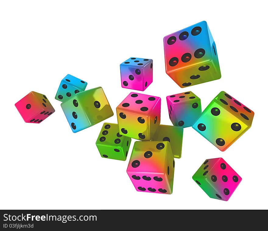 Macro color dices on a white background