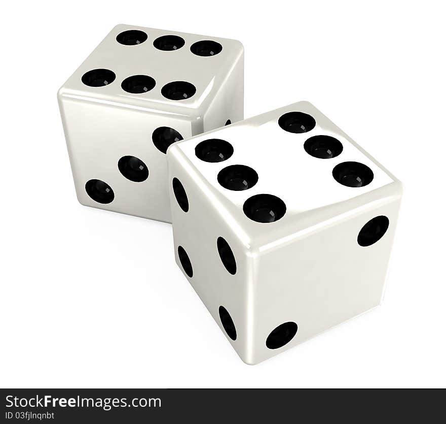 Macro white dice on a white background