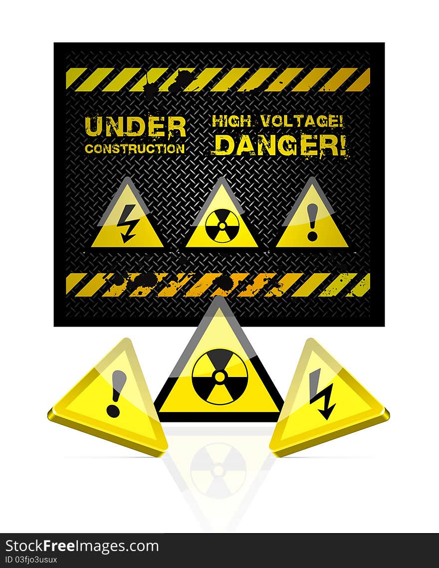 Danger grunge background with sign set illustration. Danger grunge background with sign set illustration