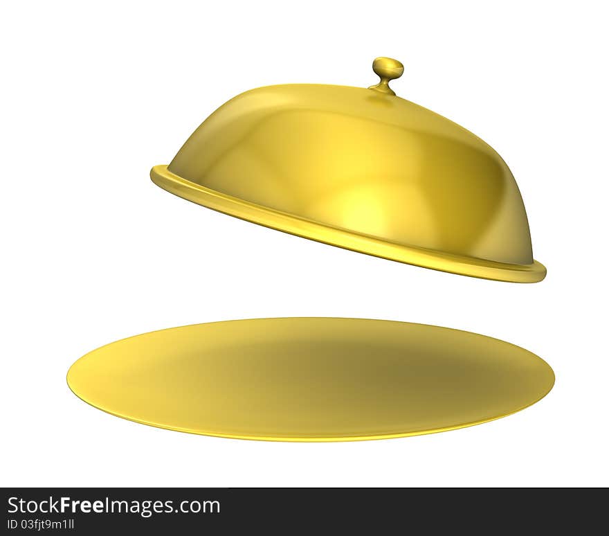 Open golden tray on a white background