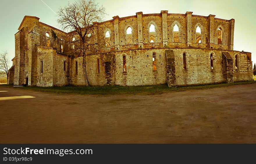 Famous ruins of the abbey of San Galgano. Tuscany, Italy. Famous ruins of the abbey of San Galgano. Tuscany, Italy.