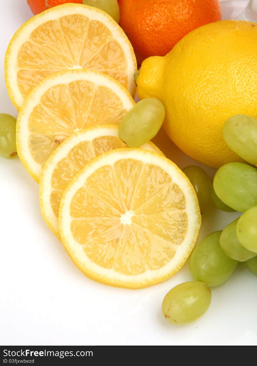 Fresh fruit on a white background