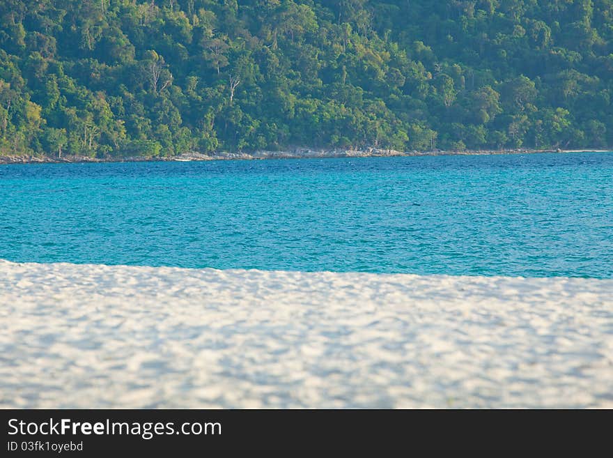 Sand beach, sea and tree background. Sand beach, sea and tree background