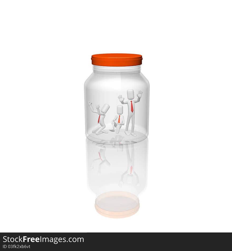 Businessman locked in glass jar. Businessman locked in glass jar