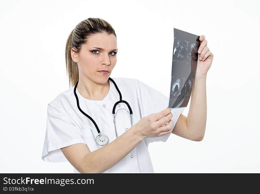 Beautiful young radiologist woman with stethoscope. Beautiful young radiologist woman with stethoscope