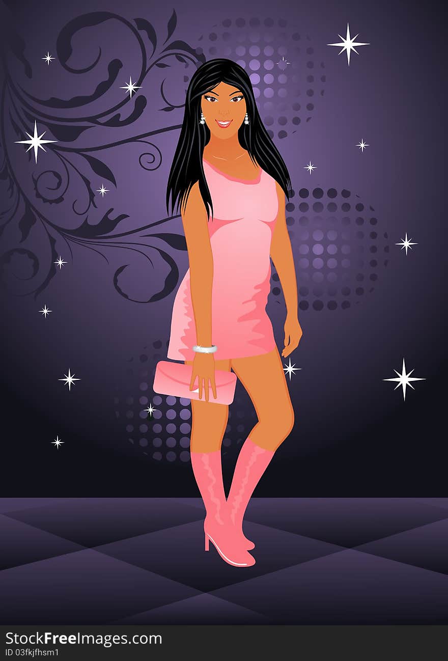 Illustration girl dancing disco - vector. Illustration girl dancing disco - vector