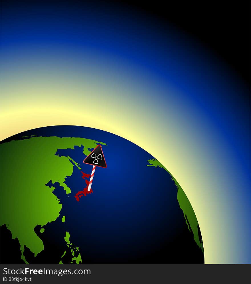 Illustration of global radioactive biohazard after damage on nuclear station in Japan - vector