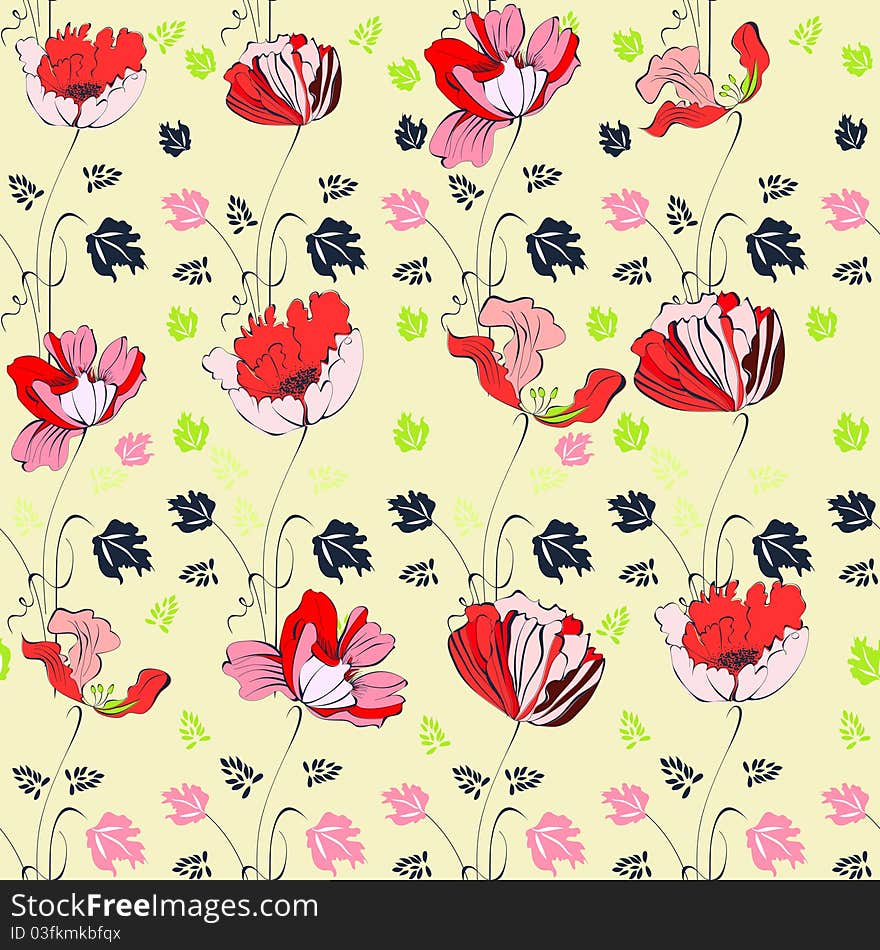 Floral seamless pattern with red flowers