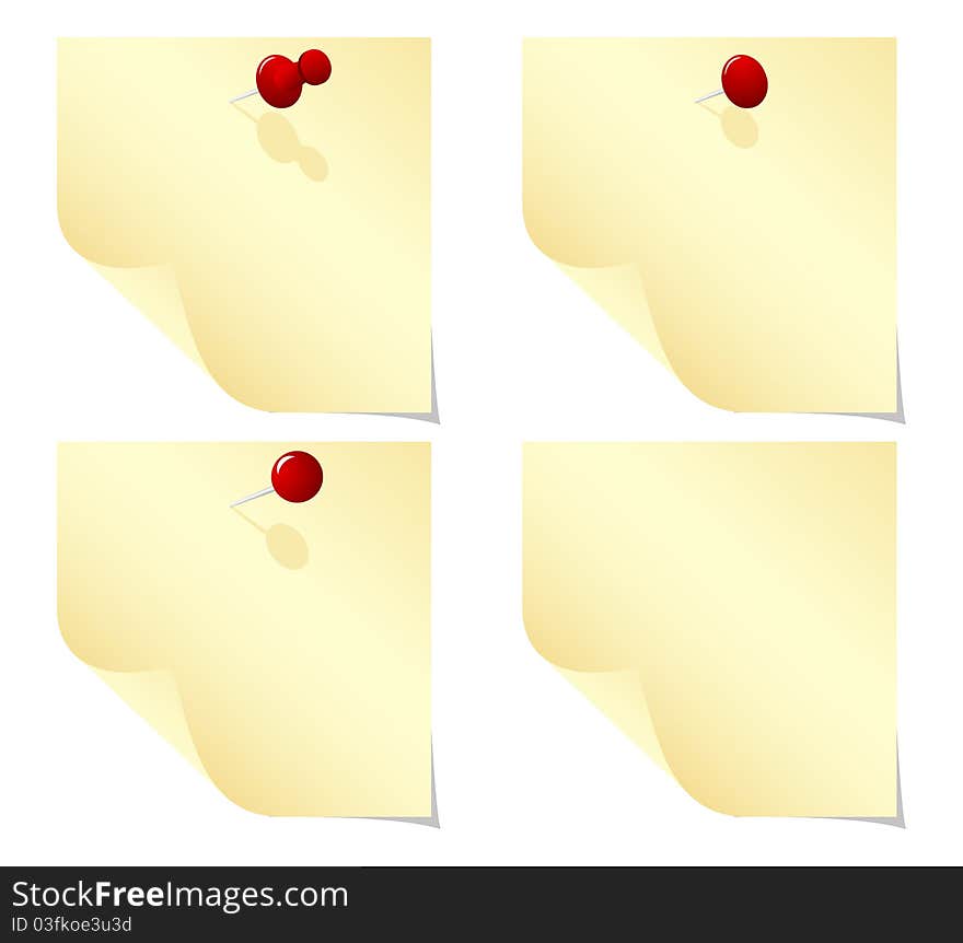 Pins on the paper. Vector illustration, isolated on a white.