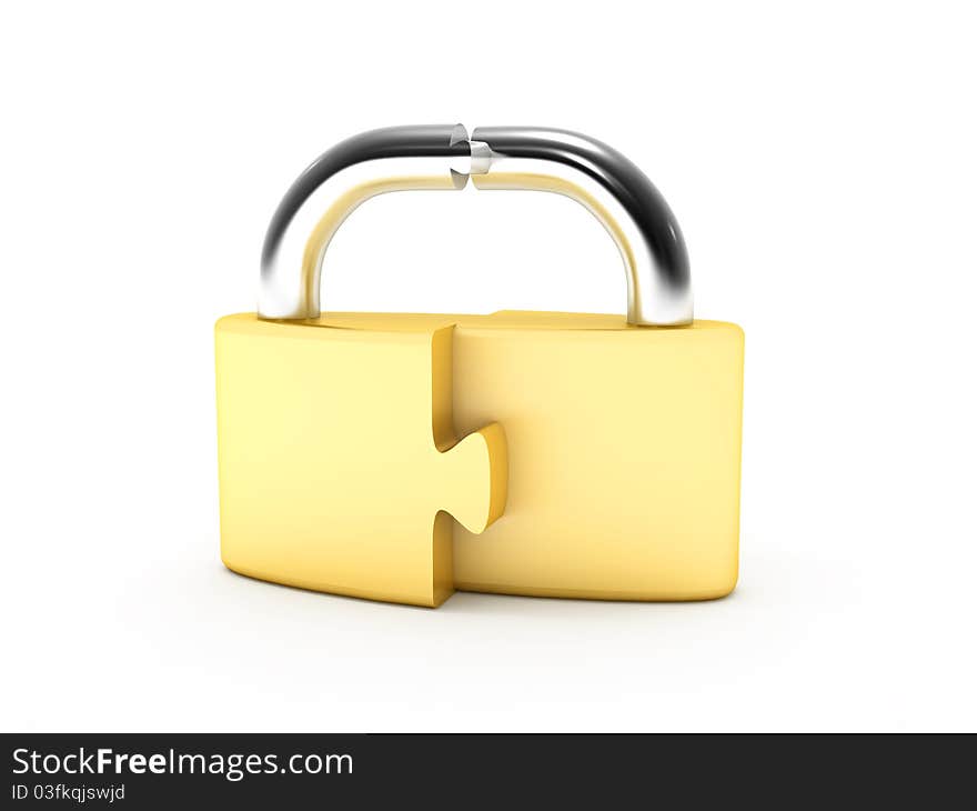 Padlock and puzzle.  Image generated in 3D application. High resolution image. Padlock and puzzle.  Image generated in 3D application. High resolution image.