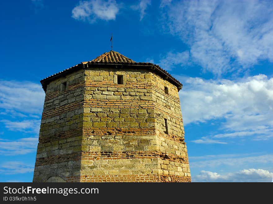 View of the 13 th century fortress tower. Belgorod-Dniester, Ukraine