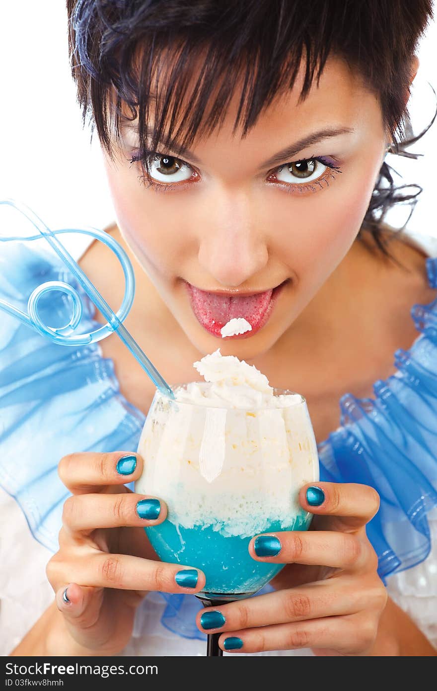 Beautiful woman holding a cocktail isolated