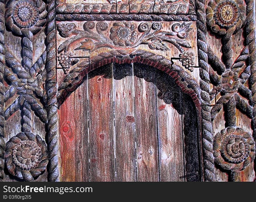 Medieval Wood Door Drawing