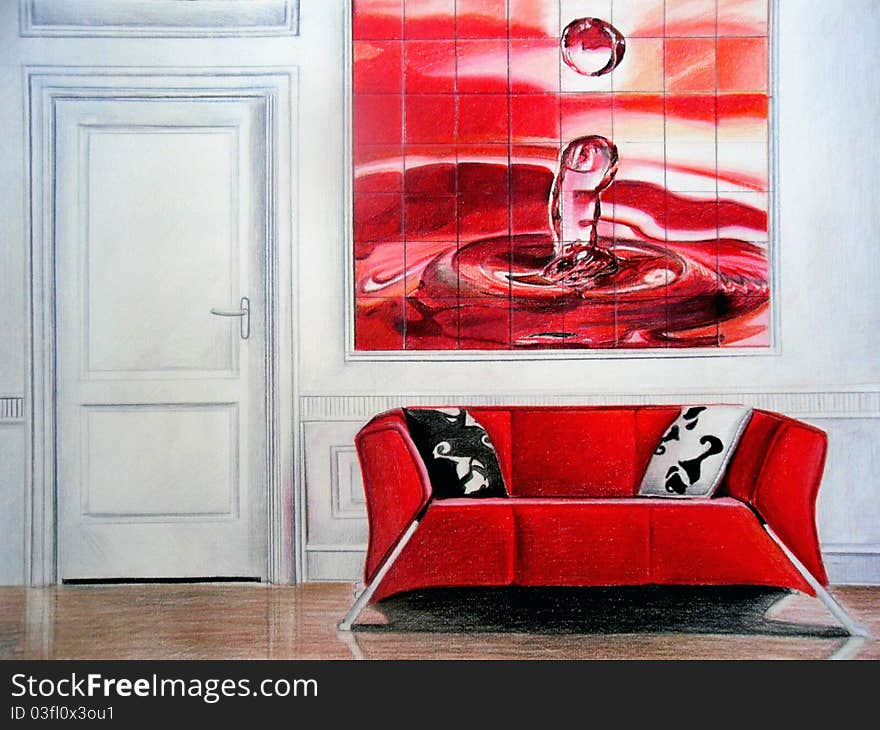 Modern living room: colorful and stylized. Modern living room: colorful and stylized