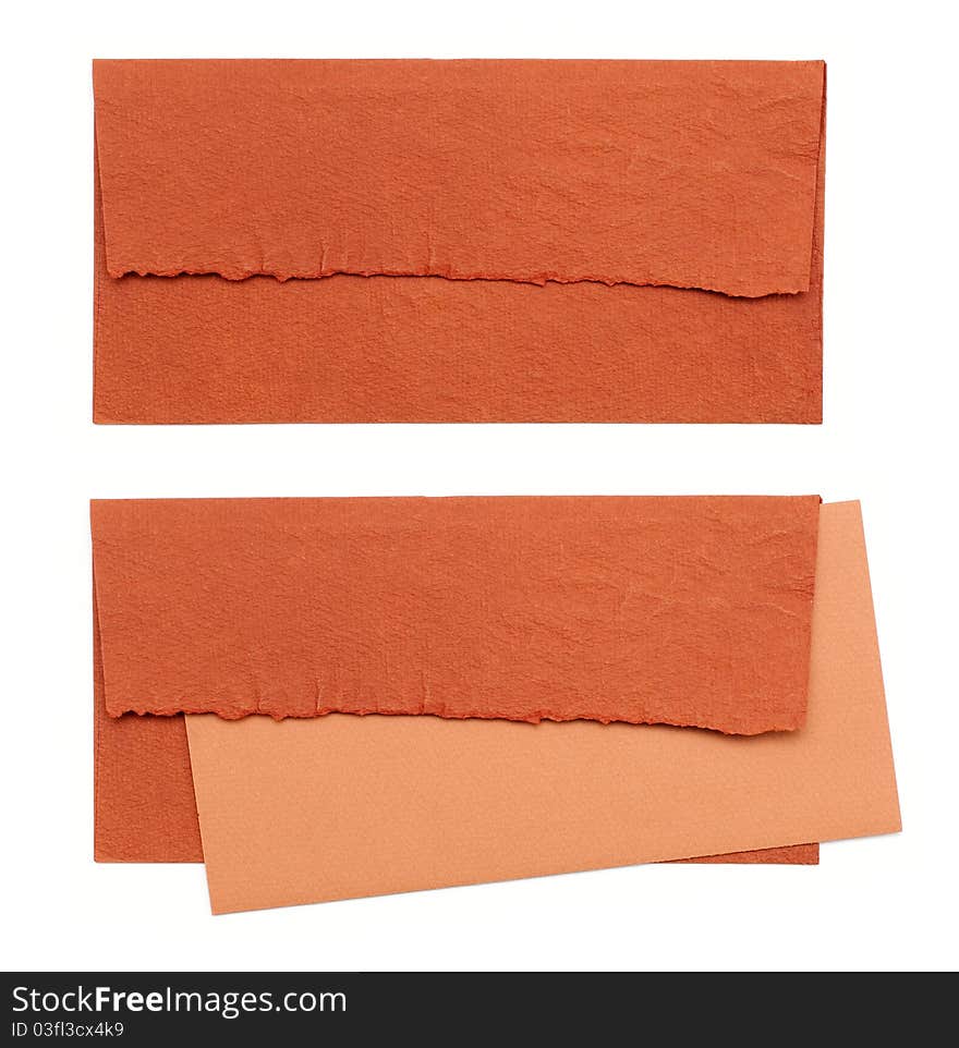 Orange envelope by hand on a white background / 11