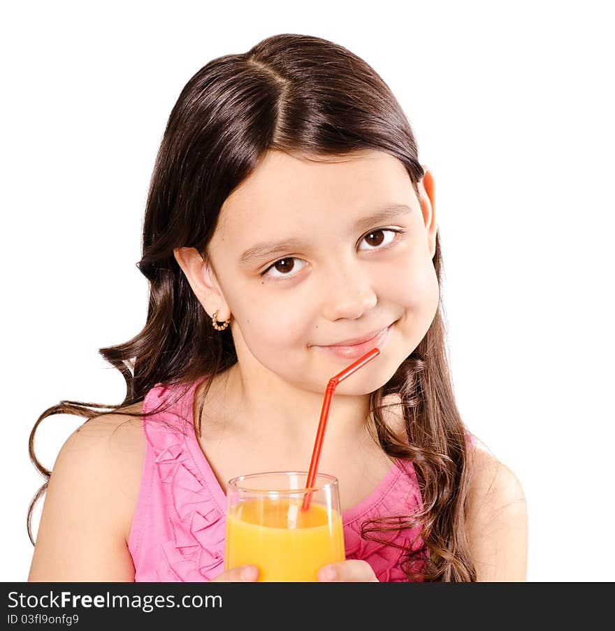 Smiling pretty girl with fresh orange juice