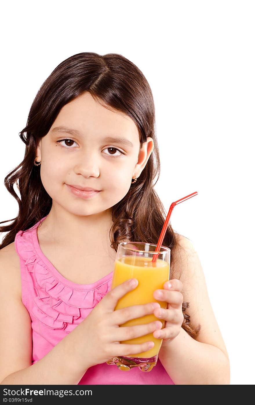 Smiling pretty girl with fresh orange juice