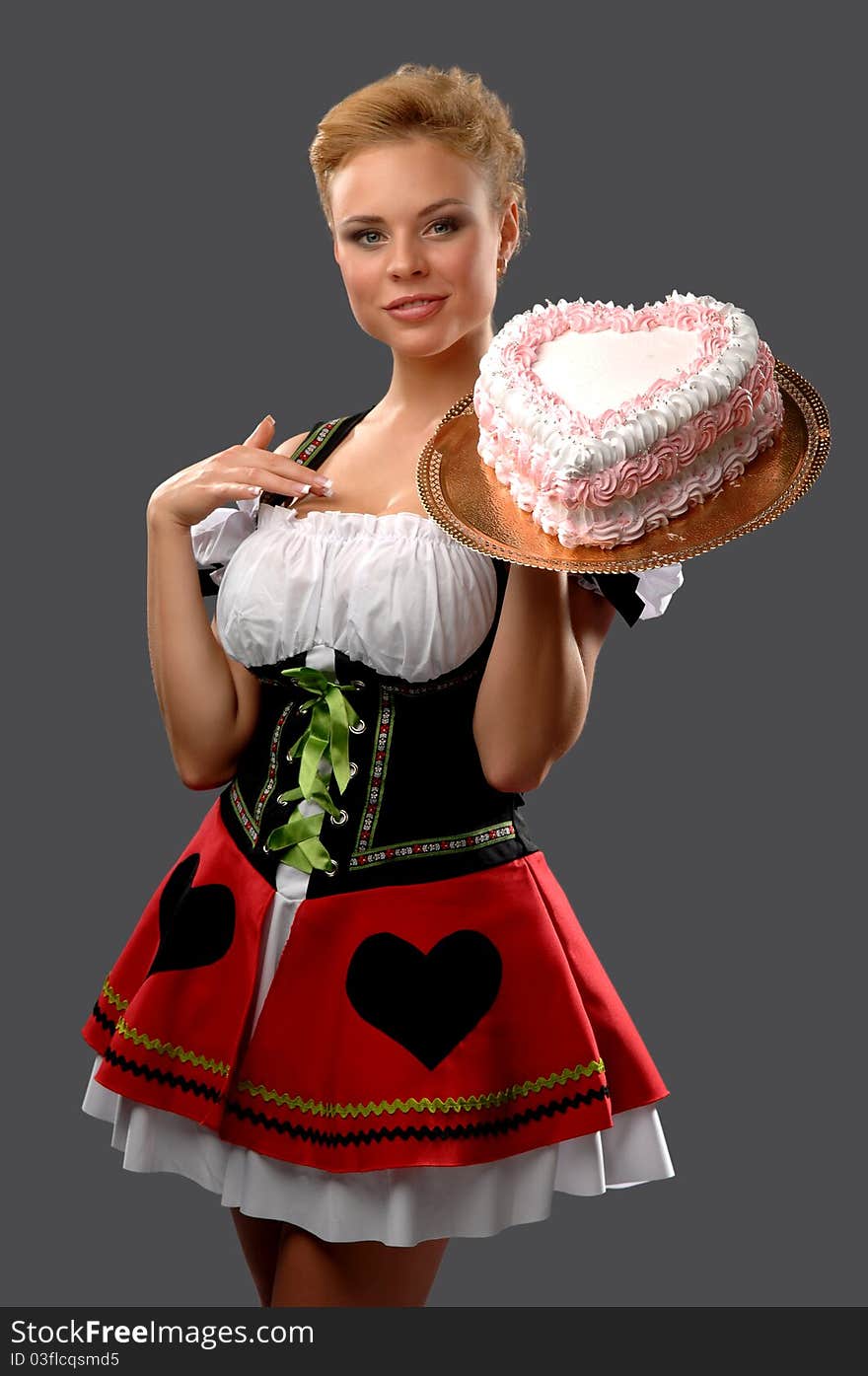 Pretty housewife with a big cake