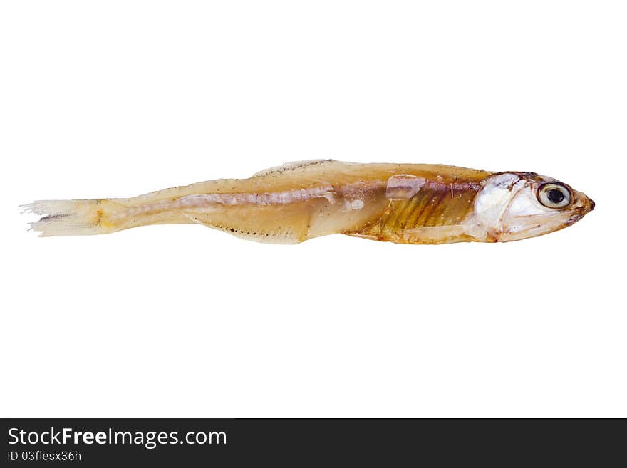 Small dry fish isolated on a white background.