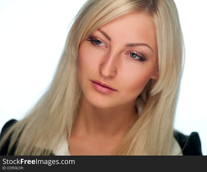 Female manager on a light background