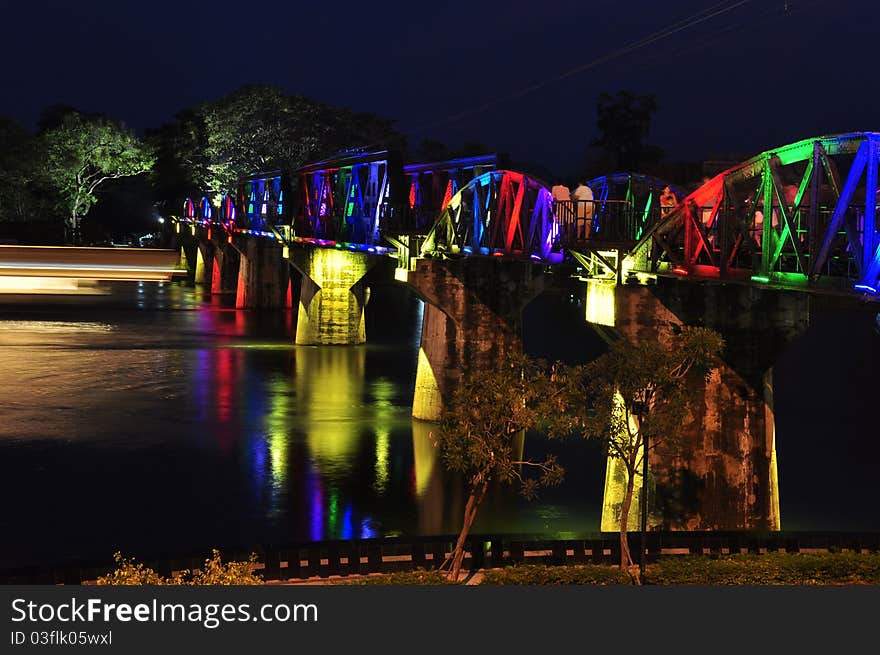 River Kwai Bridge at twilight, Kanchanaburi, Thailand