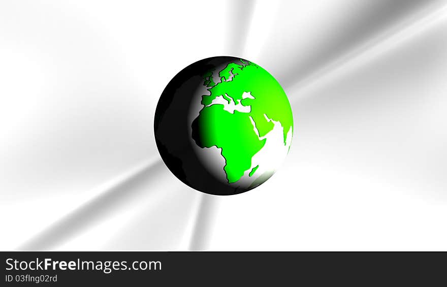 Green globe on silver gray background.