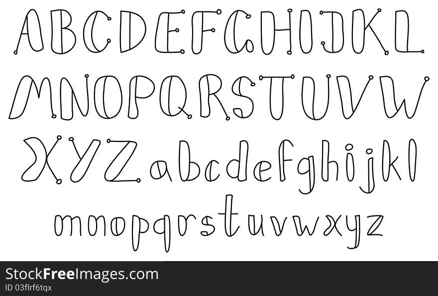 Vector vintage contour sketch alphabet on a white background. Vector vintage contour sketch alphabet on a white background