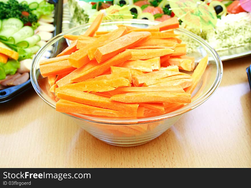 Close view of fresh sliced carrots