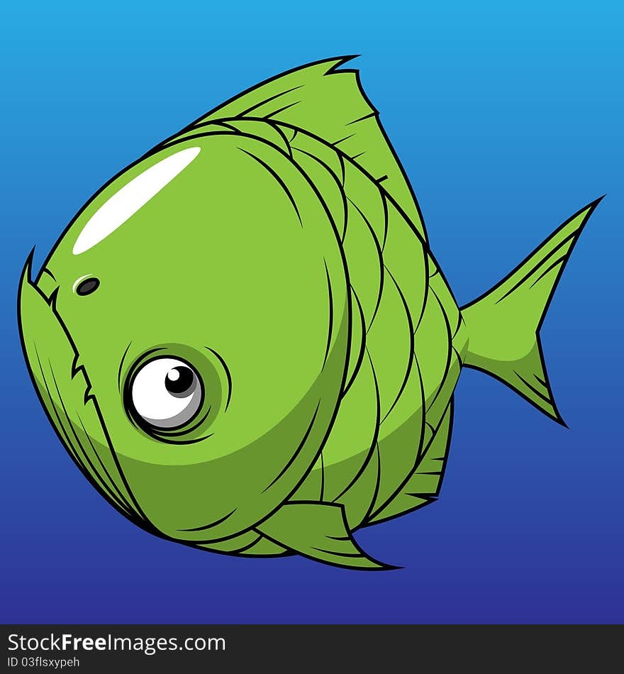 Green toothed fish on a blue background. Green toothed fish on a blue background