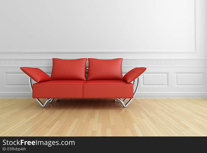 Empty clean interior with a red sofa