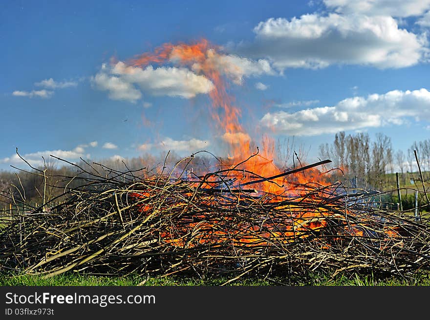 Burned a pile of wood and branches. Burned a pile of wood and branches