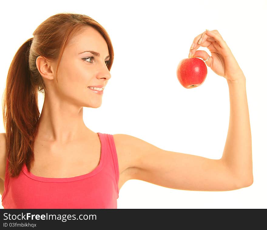 Healthy young woman with apple