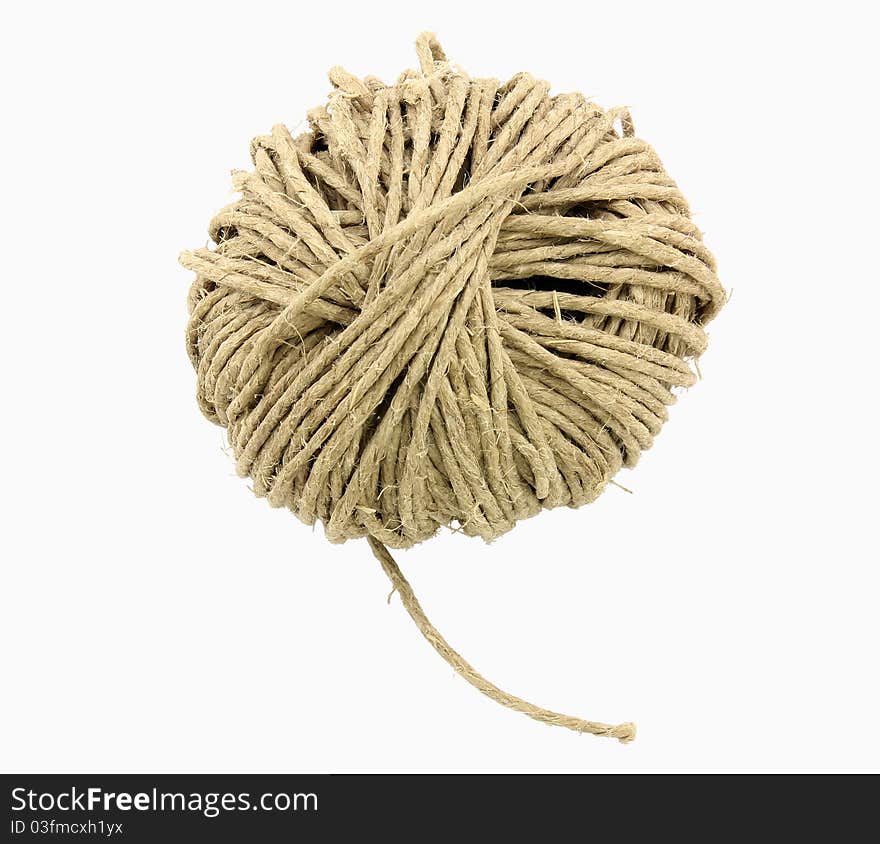 Hemp twine clew on white background