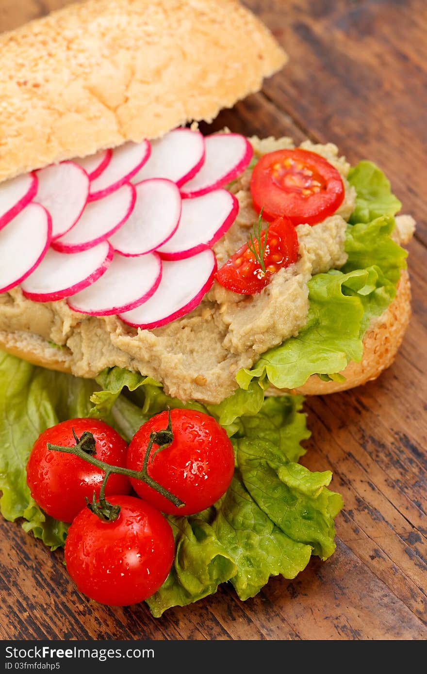 Eggplant salad with bread and delicious vegetables. Eggplant salad with bread and delicious vegetables