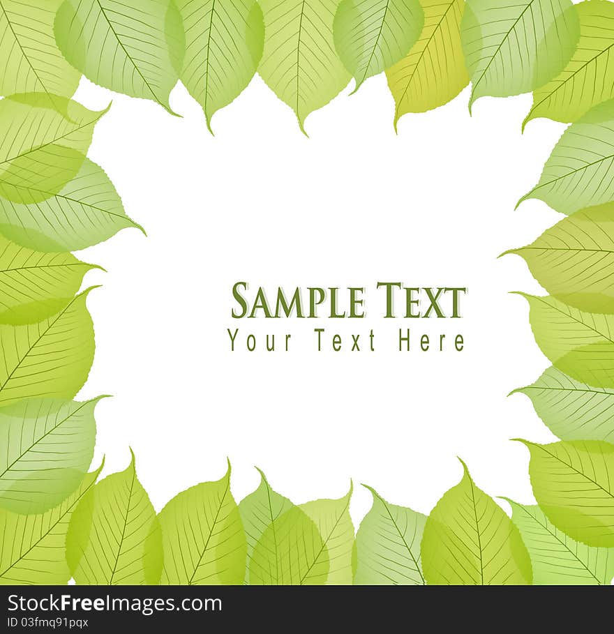 Border with fresh and green leaves. Vector illustration.