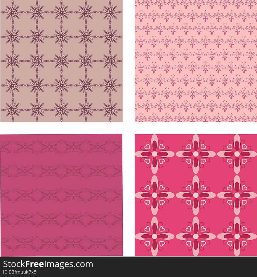 Four ornamental seamless floral wallpaper. Four ornamental seamless floral wallpaper