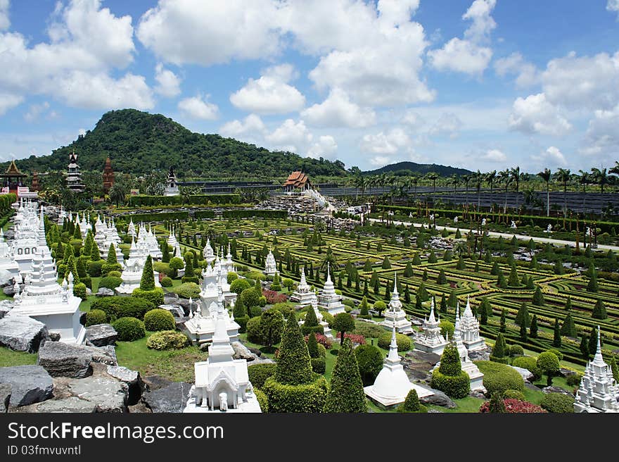 French garden with white Pagoda