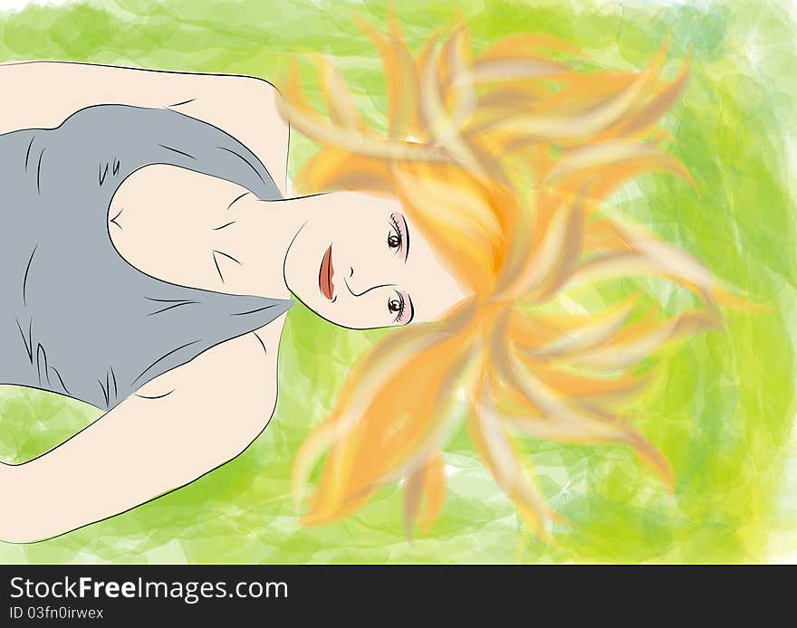 Girl lying on the grass